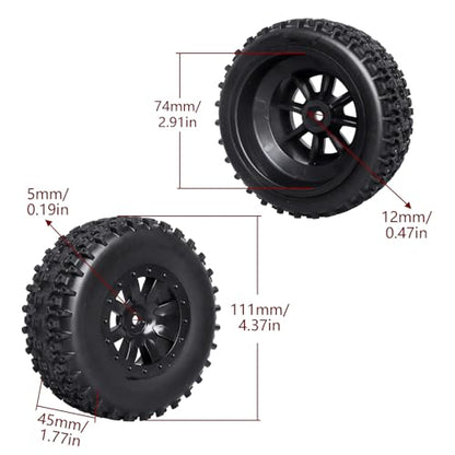 Pre-Glued RC SC Tires Wheels for Traxxas Slash 2WD Vxl 4x4 Redcat Blackout XTE TR10, Losi 22S SCT RC Short Course Truck