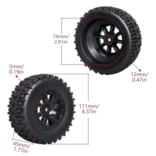 Pre-Glued RC SC Tires Wheels for Traxxas Slash 2WD Vxl 4x4 Redcat Blackout XTE TR10, Losi 22S SCT RC Short Course Truck