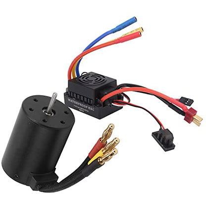 Alomejor A Durable ESC 3650 4500 KV Set, Made of Components, Protection of Throttle Signal Loss, for 1/8 1/10 RC Car Races, Copperplasticblack