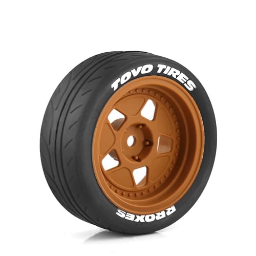 1/10 Rally Racing Tire OD 2.68'' and Wheels 12mm Hex RC On Road Tyres for 1:10 Scale Touring Street Drift Car Tamiya TT01 TT02 XV01 TA06 A959 PTG2 HPI KYOSHO HSP PTG2 Traxxas 4PCS (Brown)