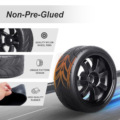 4PCS Width:1.02" (26mm) OD 2.56"(65mm) Rubber Tires & Wheel Rims 12mm Hex Hub For 1/10 Scale RC Vehicle On Road Touring Car