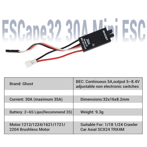 Ghost Brushless ESC ESCape32 30A Mini ESC 2-6S with 5A BEC 8.4V Electronic Speed Controller for RC Boat 1/18 1/24 Crawler Car Axial SCX24 TRX4M with ESCape32 WiFi-Link