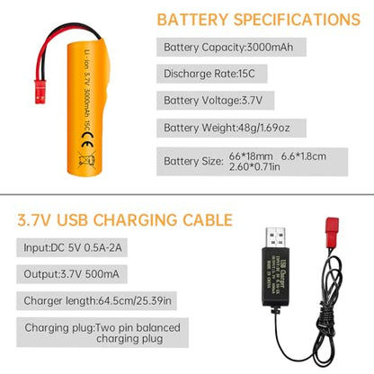 2PCS 3.7V 3000mAh Li-ion Battery with JST Plug with USB Charging Cable for HJ819 DE819 RC Boat Huina 1337 1338 1516 1517 1552 1554 1558 RC Engineering Vehicle Drift carTrucksToy Off-Road Racing