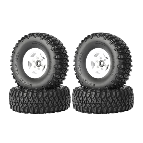 4PCS 1.55 Inch Aluminum Alloy 5Spoke Beadlock Wheel Rim Tyre and 95mm Rubber Tires Set for 1/10 RC Rock Crawler Car Upgrade Parts for Tamiya Axial AX90069 D90 TF2 CC01 LC70(A-White) - color: A-white