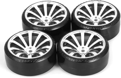 Hard Plastic 63mm Drift Car Tyres 12mm Wheels for 1/10th Scale HSP Tamiya HPI Kyosho TT02 Road Drift Car Hard Tyre Replacement, Set of 4 (Silver) - color: Silver