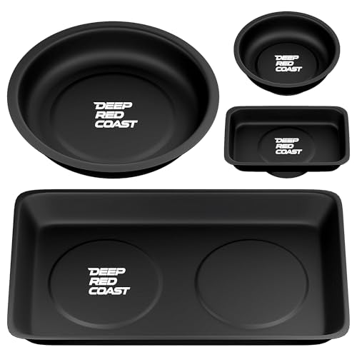 Magnetic Tray 4 Pack, Stainless Steel Magnetic Parts Tray Set, 3 Inch and 6 Inch Round Trays, Square Tray and Shallow Tray, Magnetic Tool Tray for Nuts Bolts Screws, Black - color: Black