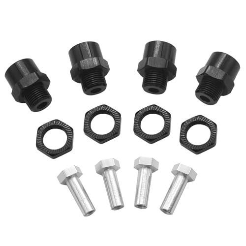 4Pack Share Goo Metal 12mm to 17mm Wheel Hex Drive Hub Adapter Conversion 15mm Offset Extension Compatible with Tamiya Axial RC4WD Traxxas HPI Himoto HSP 1/10 RC Car Buggy Truck Tires (Black) - color: Black