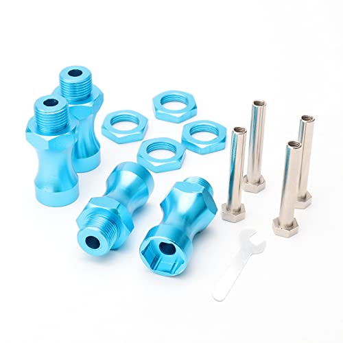 4pcs 12mm to 17mm Wheel Hex Adapter Extender for 1/10 RC Car - 30mm Offset Hub with Lock Nuts & Wrench, RC Parts & Accessories for Off Road Truck Buggy Crawler Upgrade to 1/8 Tires (Sky Blue) - color: Blue