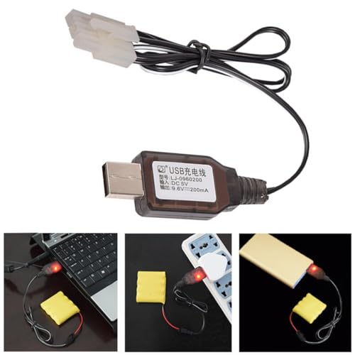 USB Charging Cable for 9.6V NiMH NiCD Remote Car Battery with Safety Protections and Charging Statuses Indicators
