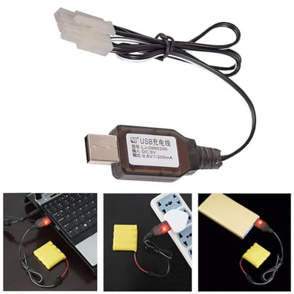 USB Charging Cable for 9.6V NiMH NiCD Remote Car Battery with Safety Protections and Charging Statuses Indicators