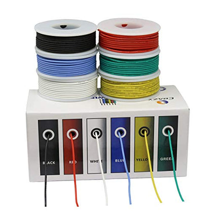 CBAZY™ Hook up Wire Kit (Stranded Wire Kit) 24 Gauge Flexible Silicone Rubber Electric Wire 6 Colors 19.6 feet Each 24 AWG - size: 24AWG