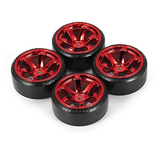 4Pcs 63mm RC Drift Car Tires Hard Tyres Plastic Wheel Rims for 1/10 On-Road Drifting Car for HSP Tamiya HPI Kyosho Spare Parts(Red) - color: Red