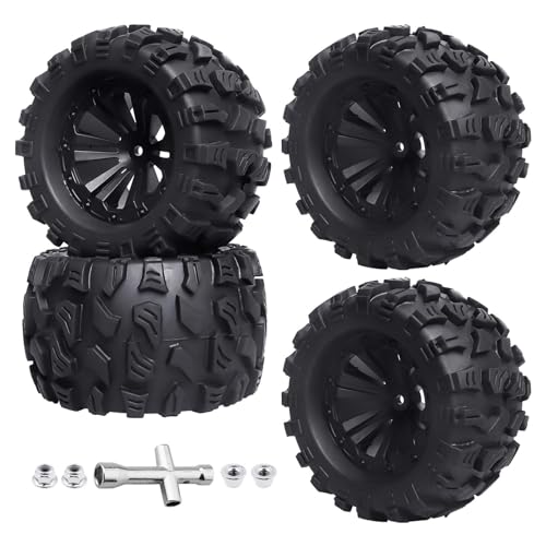 Preglued RC 1/10 Monster Truck Tires and 12mm Hex Wheels for Traxxas Stampede Hoss Rustler 4x4 VXL 2WD Redcat Volcano EPX S30 HSP 94111