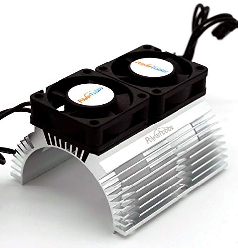 Aluminum Heat Sink with Twin Turbo High Speed Fans for 1:8 Motors (40.8mm Diameter) - RC Vehicles - color: Silver