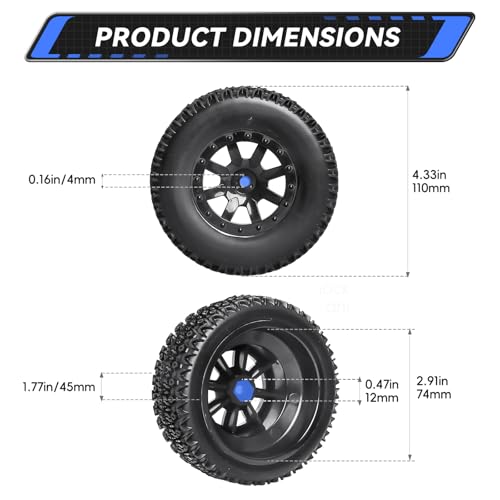 RC Short Course Truck Tires 1/10 Scale, High-Performance Pre-glued RC Wheel Rim and Tires Set 12mm Hex with Foam Inserts for Traxxas Slash 4X4 2WD HPI VKAR Redcat HSP LRP 4PCS (Style B)