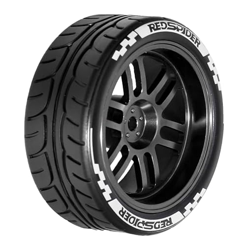 1/10 On Road Tires and Aluminum Wheels 12mm Hex RC Rally Racing Tyres OD 2.56" for Tamiya TT01 TT02 XV01 TA06 A959 PTG2 HPI KYOSHO PTG2 Traxxas 1:10 Street Touring Drift Car (Black) - color: Black