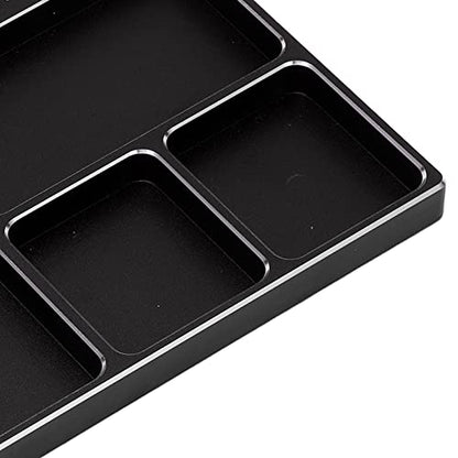 RC Magnetic Tray, 16x10x1.1cm Universal Aluminium Alloy Screw Tray RC Model Repair Tool Tray with Magnetic Pad for RC Trucks (Black) - color: Black