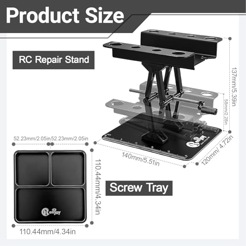 RC Stand Lift Lower with 3-Slot Screw Tray for 1/8 1/10 1/12 Scale, Black | Aluminum RC Car Work Stand Repair Tool Set for RC Cars Crawler Truck Traxxas TRX4 Axial SCX10 Upgrade - color: All Black, With 3-slot Screw Tray
