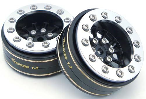 1.3 Beadlock Wheels & Brass Rim 46.5g Offset-3mm for 1/18 1/24 RC TF (Black & Silver) - color: Black & Silver