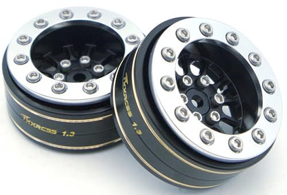 1.3 Beadlock Wheels & Brass Rim 46.5g Offset-3mm for 1/18 1/24 RC TF (Black & Silver) - color: Black & Silver