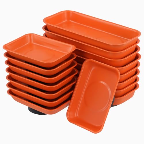16 PCS Orange Magnet Screw Trays, 2 Sizes Stainless Steel Magnetic Parts Trays, Orange Magnetic Tool Tray for Collecting Nuts, Screws, Bolts, Small Parts 5.9x2.5/3.6x2.4 inch