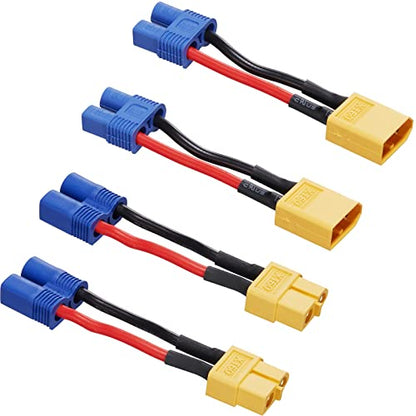 4 Pack XT60 to EC3 Adapter with 5CM 14AWG EC3 to XT60 Adapter | for RC FPV Drone Car Lipo NiMH Battery Charger ESC (4 Pack) - size: XT60-EC3