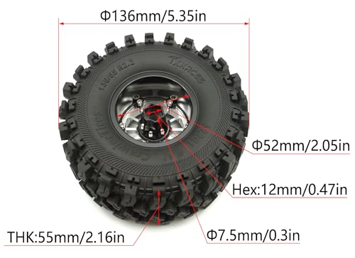 348g Weighted RC 2.2 Beadlock Wheels & Tire Set (4-Piece) Upgrades Accessories Rims for 1/10 SCX10 Wheels TRX4RC4WD and D90 RC Crawler Axial Remote Control Car 4pcs (Silver & Black) - color: Silver & Black