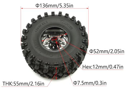 348g Weighted RC 2.2 Beadlock Wheels & Tire Set (4-Piece) Upgrades Accessories Rims for 1/10 SCX10 Wheels TRX4RC4WD and D90 RC Crawler Axial Remote Control Car 4pcs (Silver) - color: Silver