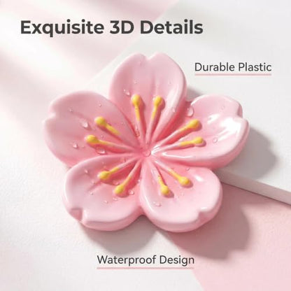 32 PCS Cherry Blossom Car Stickers, 3D Cute Cherry Blossom Car Decoration Sticker, Scratch-Proof Waterproof Car Stickers and Decals, Universal for Cars, Motorcycles, Offices Home Decor (Pink)
