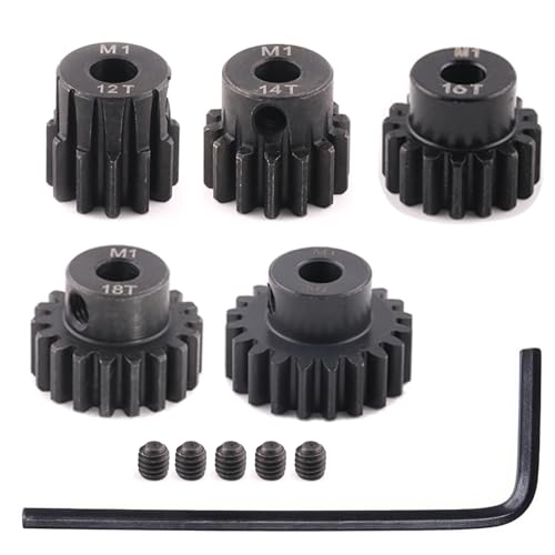 5pcs Mod 1 Pinion Gear 5mm Set Hardened Steel 12T 14T 16T 18T 20T Fit 5mm RC Motor Shaft M1 Pitch Gears Compatible with Arrma Traxxas Axial HSP Redcat Losi RC Car Truck Buggy (with Screwdriver) - size: 12 14 16 18 20T
