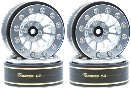 1.3 Beadlock Wheels & Brass Rim 46.5g Offset-3mm for 1/18 1/24 RC TF (Silver) - color: Silver