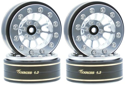 1.3 Beadlock Wheels & Brass Rim 46.5g Offset-3mm for 1/18 1/24 RC TF (Silver) - color: Silver