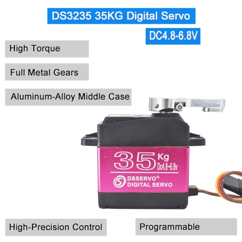 2Pcs 35KG Digital Servo 4.8-6.8V DS3235MG Stainless Steel Full Metal Gear High Torque Waterproof RC Servo for 1/8 1/10 Baja RC Car Rock Crawler Truck Buggy Airplane Boat Robotic Projects