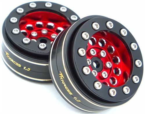 1.3 Beadlock Wheels & Brass 46.5g Offset-3mm for 1/18 1/24 RC YK (Red Black) - color: Red Black