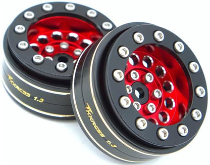 1.3 Beadlock Wheels & Brass 46.5g Offset-3mm for 1/18 1/24 RC YK (Red Black) - color: Red Black