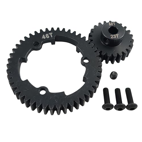 Hardened Steel 1.0 Mod Spur Gear with 23T Pinion for X-Maxx Maxx E-Revo (46T) | 1/5 Scale,1/7 XO-1,1/10 Maxx,E-Revo 2.0 VXL,Heavy Duty,Upgrade Parts,6449 Compatible,High Strength - style: 46T