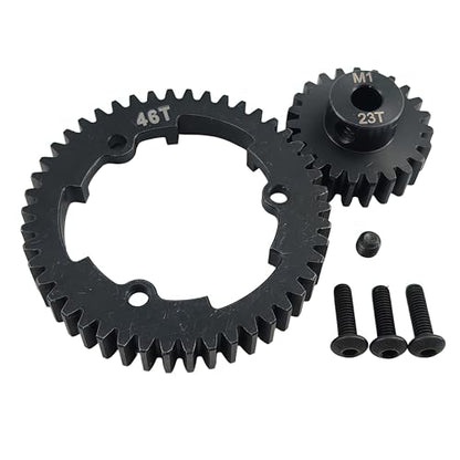 Hardened Steel 1.0 Mod Spur Gear with 23T Pinion for X-Maxx Maxx E-Revo (46T) | 1/5 Scale,1/7 XO-1,1/10 Maxx,E-Revo 2.0 VXL,Heavy Duty,Upgrade Parts,6449 Compatible,High Strength - style: 46T