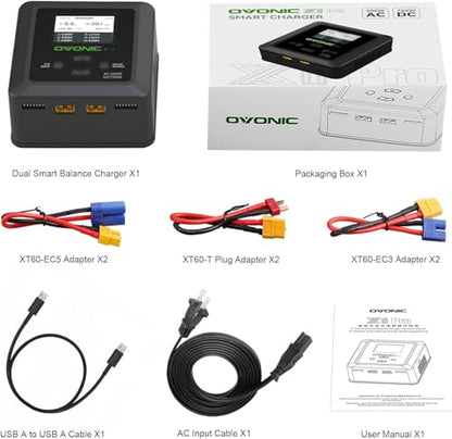 OVONIC X1 Pro Dual RC LiPo Balance Charger for 1S-6S Lipo Batteries, Life/NiCd/NiMH/LiHV, AC 300W/DC 700W 16A, Sync Charging Mode