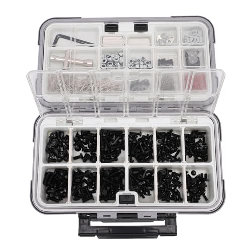SUNGOOYUE M3 M4 Rc Screw Kit Universal Rc Screw Kit, Stainless Steel M3 M4 Screws Nuts for 1/8 1/10 /12/16 Scale Cars, 537Pcs Hardware Fasteners with Double Sided Organizer Box Grey
