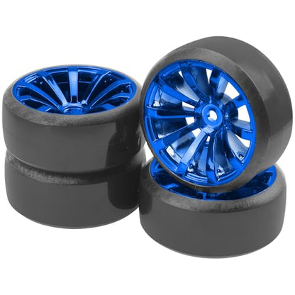 ShareGoo RC 1/10 Drift Tires W/Plastic Wheel Rims 12mm Hex Compatible with HSP Tamiya Kyosho RedCat Traxxas Sakura WLtoys 3Racing 1/10 RC On-Road Racing Touring Car (Blue) - color: Blue
