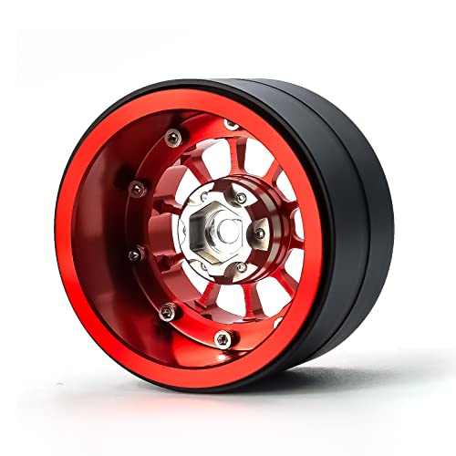 Treal Aluminium 2.2 Beadlock Wheels Rims(2) pcs Fit RC Crawler Mud Truck 2.2 Tires (Red) - color: Red