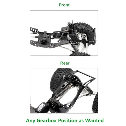 AMK 1/10 Transmission 30% OD Transfer Case Forward Motor Mount with Delrin Spur Gear for 1/10 RC Crawler Axial SCX10 II Element Enduro DIY LCG Chassis SCX10 Upgrades (Black) - color: Black