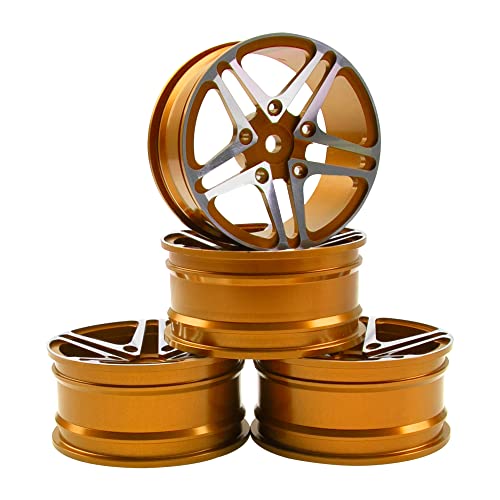 ShareGoo Metal Wheel Rims RC 12mm Hex Hubs 1/10 RC Drift On-Road Racing Touring Wheel Rim Compatible with HSP Tamiya Kyosho RedCat Sakura WLtoys Universal 1/10 RC Scales,5-Spoke (Golden) - color: Golden