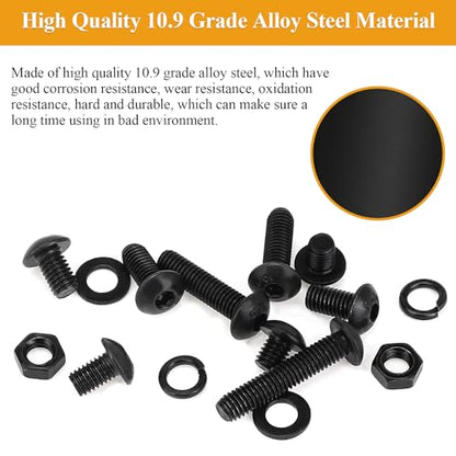 245 Pieces M5 Screws Nuts Washers Set Black, Sutemribor M5 x 6/8/10/12/16/20/25mm Button Head Socket Cap Screws Nuts Washers Assortment Kit, 10.9 Grade Alloy Steel, Fully Threaded - size: M5, style: Button Head Socket Cap