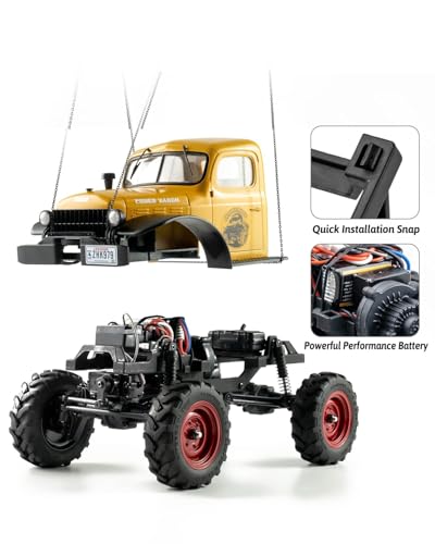 FCX24S RC Crawler 1/24 Remote Control Car, Power Wagon S 4WD RC Crawler Two-Speed Shift, RC Rock Crawler 8Km/h with Metal Gears for Adults (Yellow) - color: Yellow