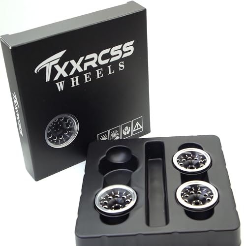 RC 1.0 Beadlock Wheels Offsets -2 Aluminum Rims for AX24 1/18 TRX4M All 1/24 Scale SCX24 Deadbolt RC Crawler Car Wheels Upgrades 4Pc (Black Silver) - color: Black Silver