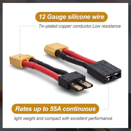 Hobbypark RC Battery/Charger Adapter Connector for Traxxas to XT60 Plugs with 12AWG Gauge Wire