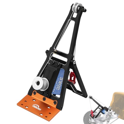Aluminum RC Winch Double Stent Rescue Set Truck Tow Crane Arm Wrecker Kit with 360° 35KG Servo for 1/10 SCX10 TRX4 RC Crawler and Trailer RC Upgrade Parts - color: Black & Orange