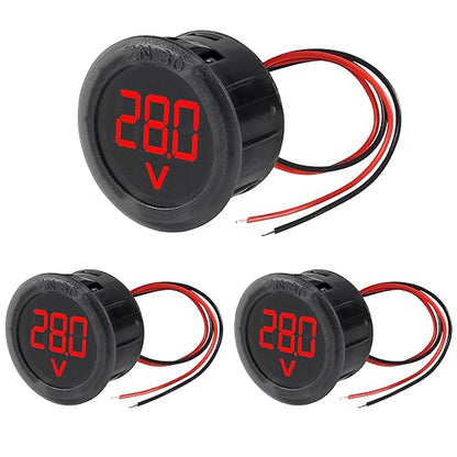 3pcs DC 4-100V LED Digital Display Circular Two-Wire Voltmeter DC Digital Voltmeter Head Display Reverse Connection Protection(Red) - color: Red
