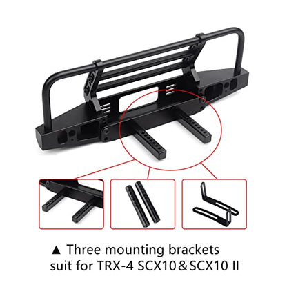 INJORA Adjustable Metal Front Bumper for 1/10 TRX4 SCX10 SCX10 II (Black) - color: Black